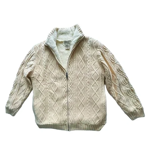 Scandia Woods Aran Cable Knit Sherpa Lined Full Zip Sweater